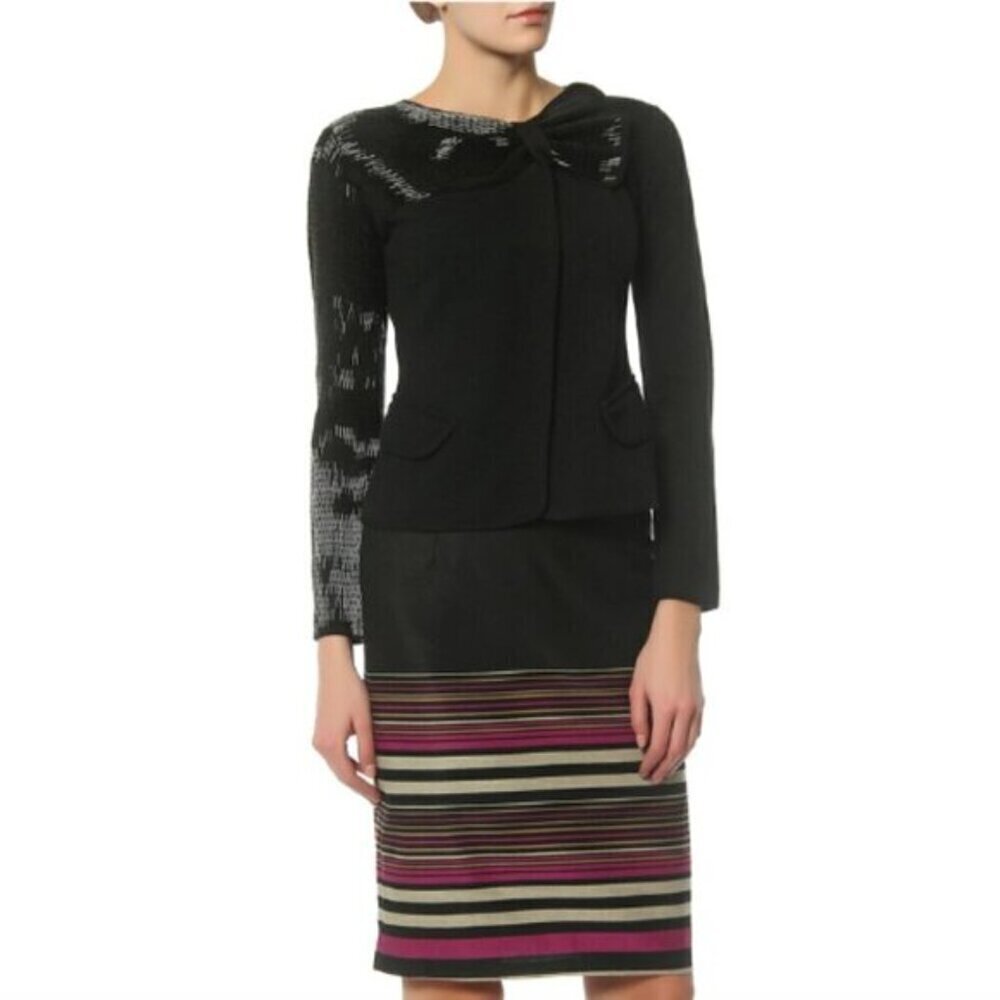 Emporio Armani Beaded Wool Blend Blazer Jacket Black 44